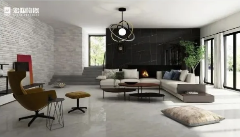 欧博ABG客厅灰色瓷砖效果图