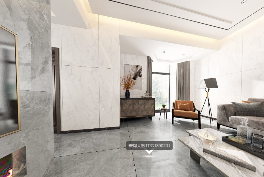 欧博ABG陶瓷大板客厅地砖装修效果图