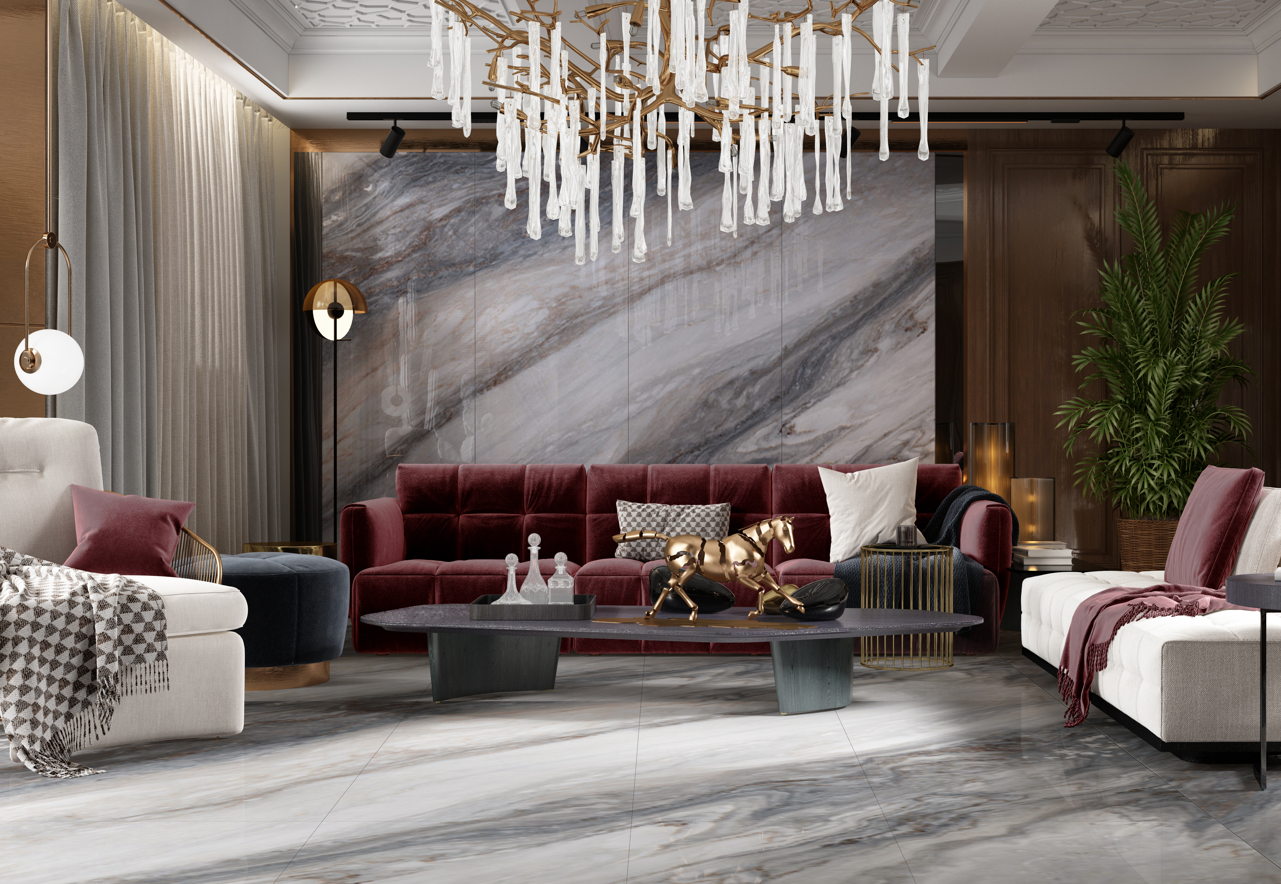 欧博ABG陶瓷岩板客厅地砖装修效果图