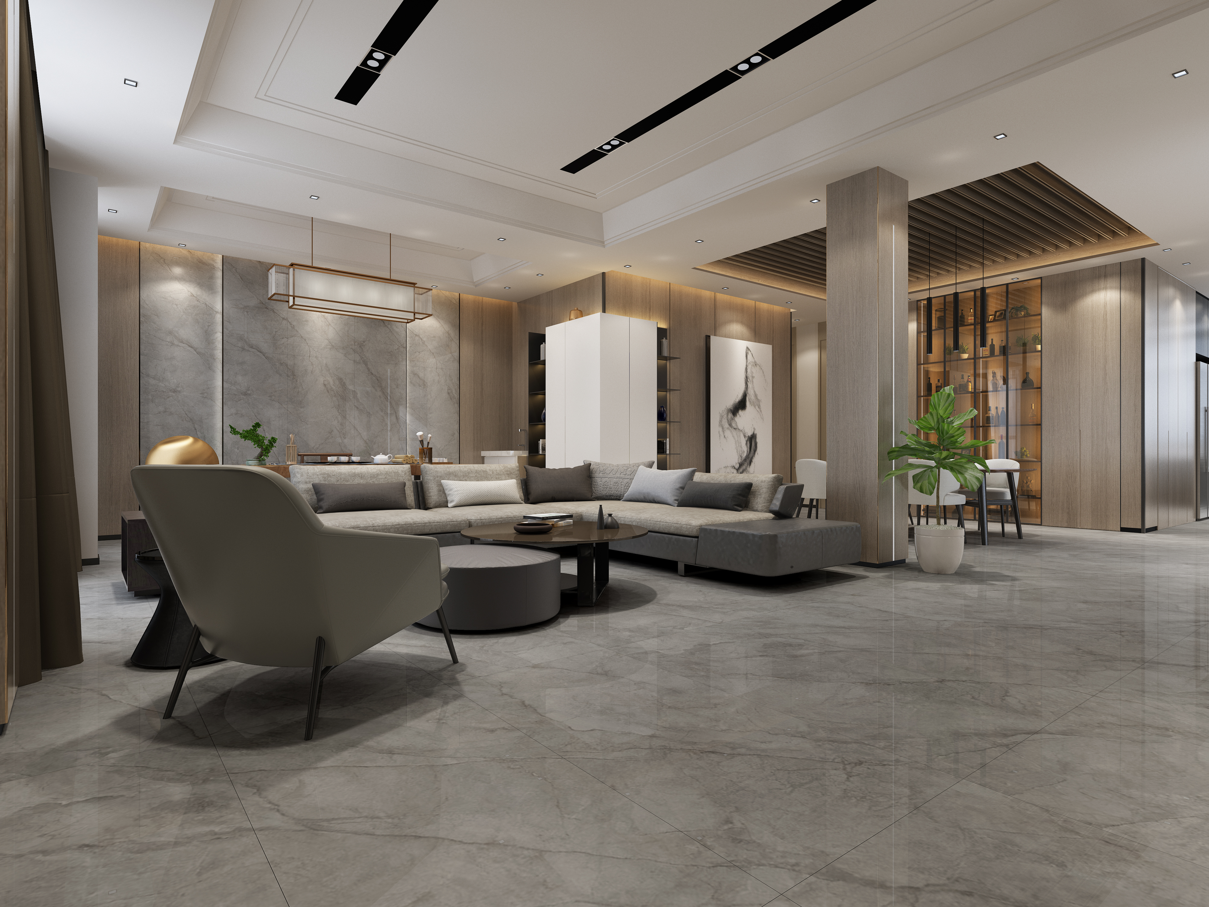 欧博ABG陶瓷岩板地砖配景墙装修效果图