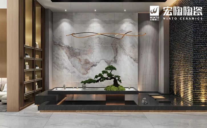 欧博ABG灰冰玉岩板配景墙效果图