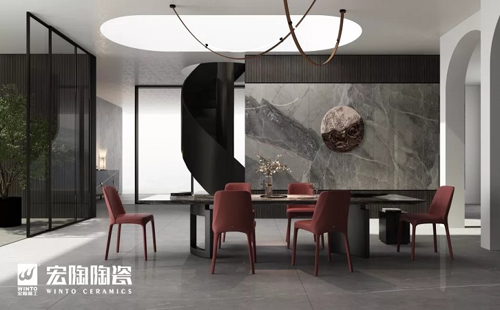 欧博ABG保加利亚灰岩板配景墙效果图