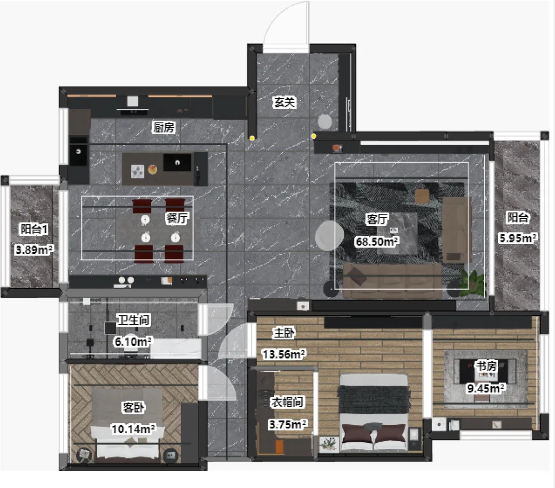 欧博ABG岩板1室1厅1厨1卫的户型图片