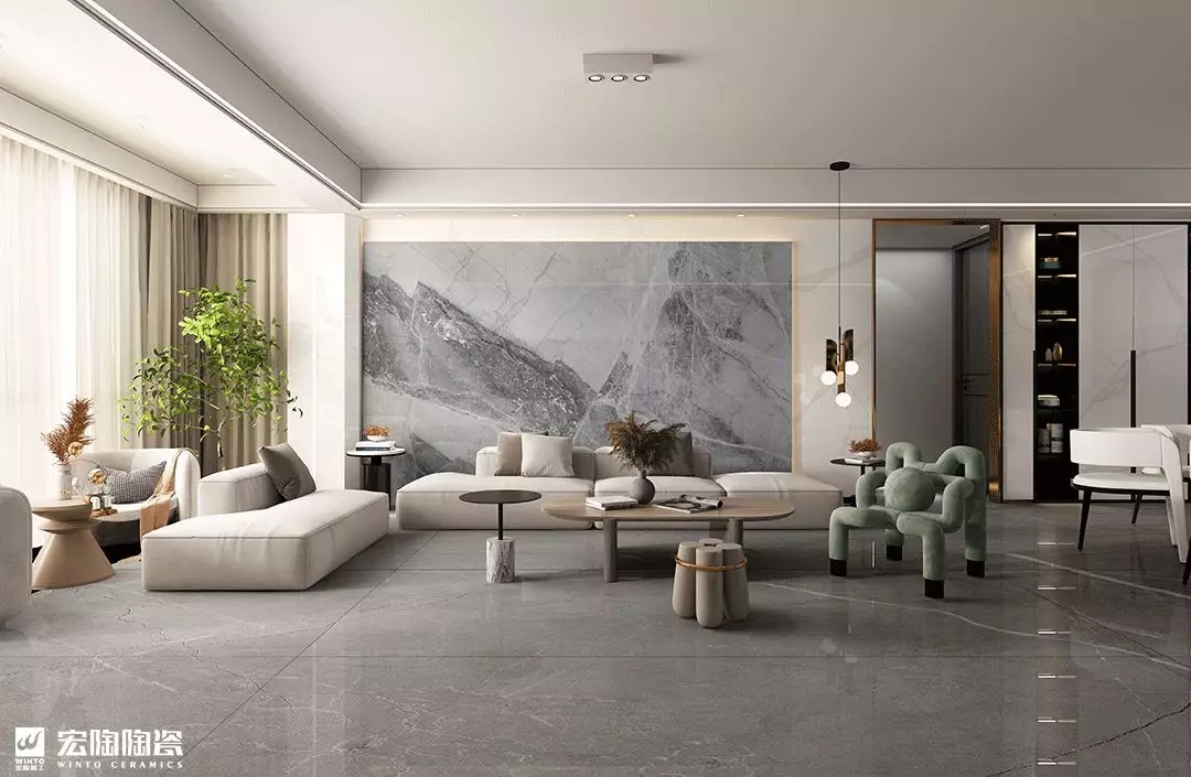 欧博ABG9-TPG2412F002ABC吉尼斯灰1200×2400×9mm瓷砖地砖装修效果图