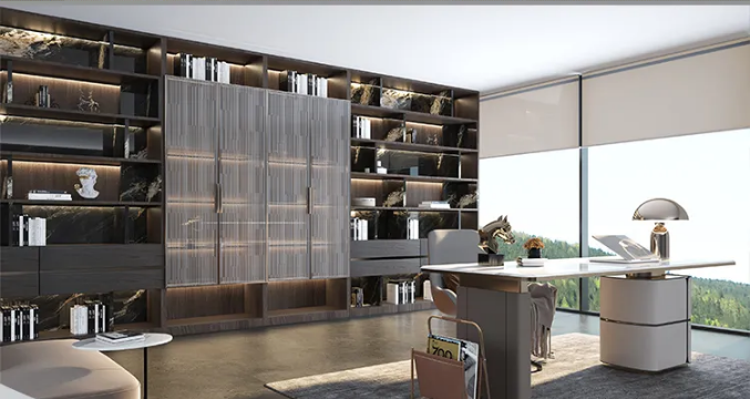 欧博ABG岩板与书柜装修效果图